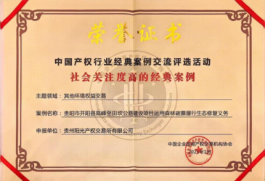 喜報(bào)！“貴陽(yáng)市開(kāi)陽(yáng)縣高峰至田坎公路建設(shè)項(xiàng)目運(yùn)用森林碳票履行生態(tài)修復(fù)義務(wù)”成功入選中國(guó)產(chǎn)權(quán)協(xié)會(huì)年度環(huán)境權(quán)益交易領(lǐng)域經(jīng)典案例